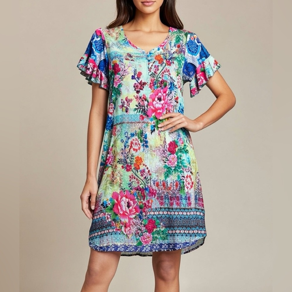 Lulalife Patchwork Floral Shirt Dress‎ Size Medium C19
